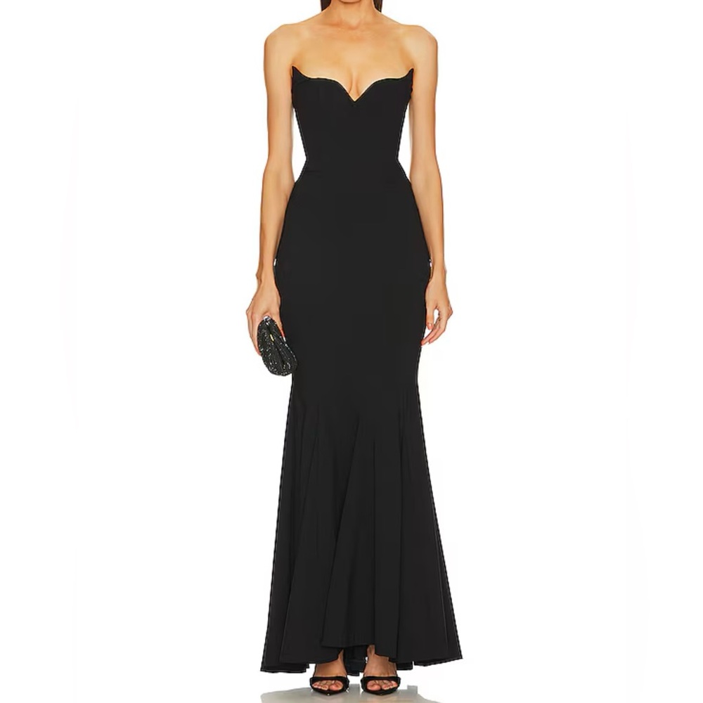 Michael Costello Black Strapless Gown for Weddings/ Prom Plus Size friendly